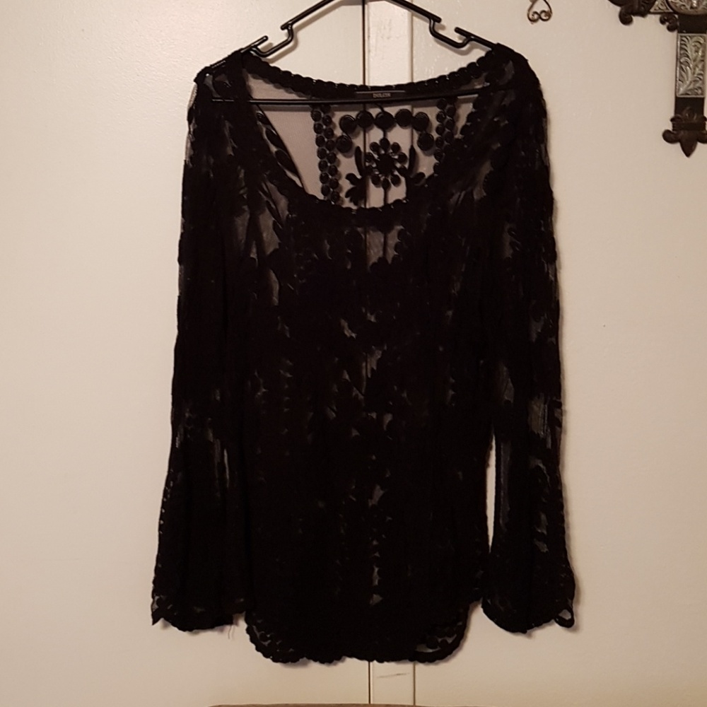 Sheer black lace long sleeve top